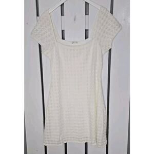 Hollister Open Knit Layered Mini Cream‎ Dress Square Neck Large Cottage Festival